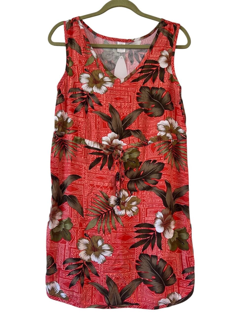 NWT Palmwaves Hawaii Dress Small Tropical Floral Drawstring Waist Vacationcore